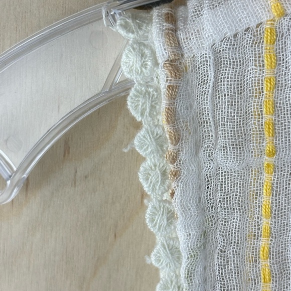 Michael Stars White Deep V  Neck Tasseled Striped Peplum Flounce Tank Top Size S - Picture 8 of 11